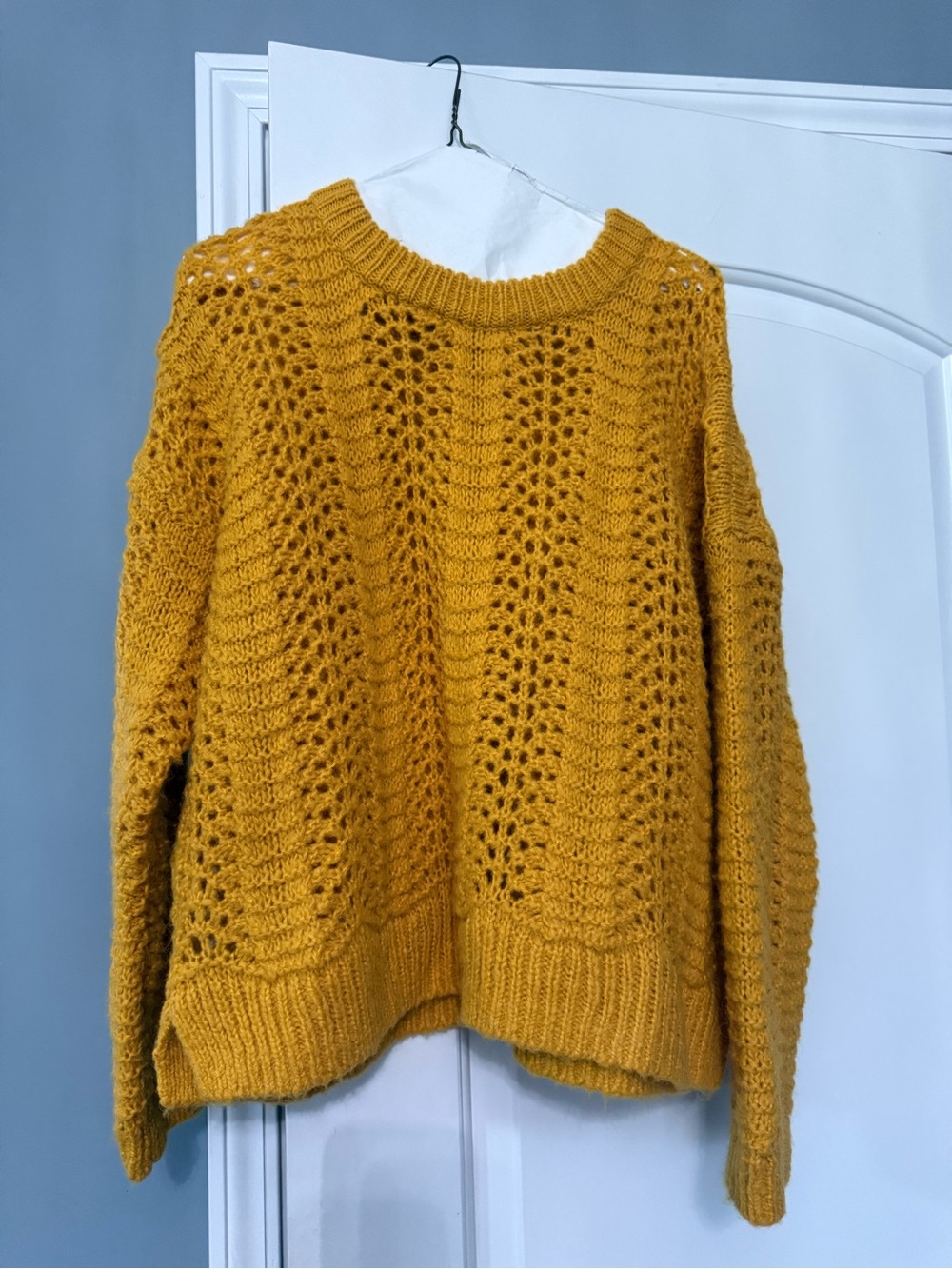 Madewell Golden Yellow Open‑Knit Crewneck Sweater